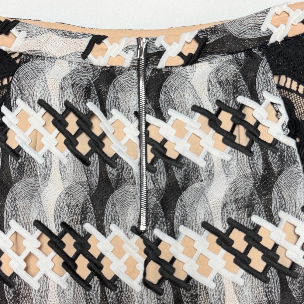 NWOT Endless Rose Lace Chevron Midi Skirt Black Cream Nude Anthropologie Size 6 - Picture 7 of 7